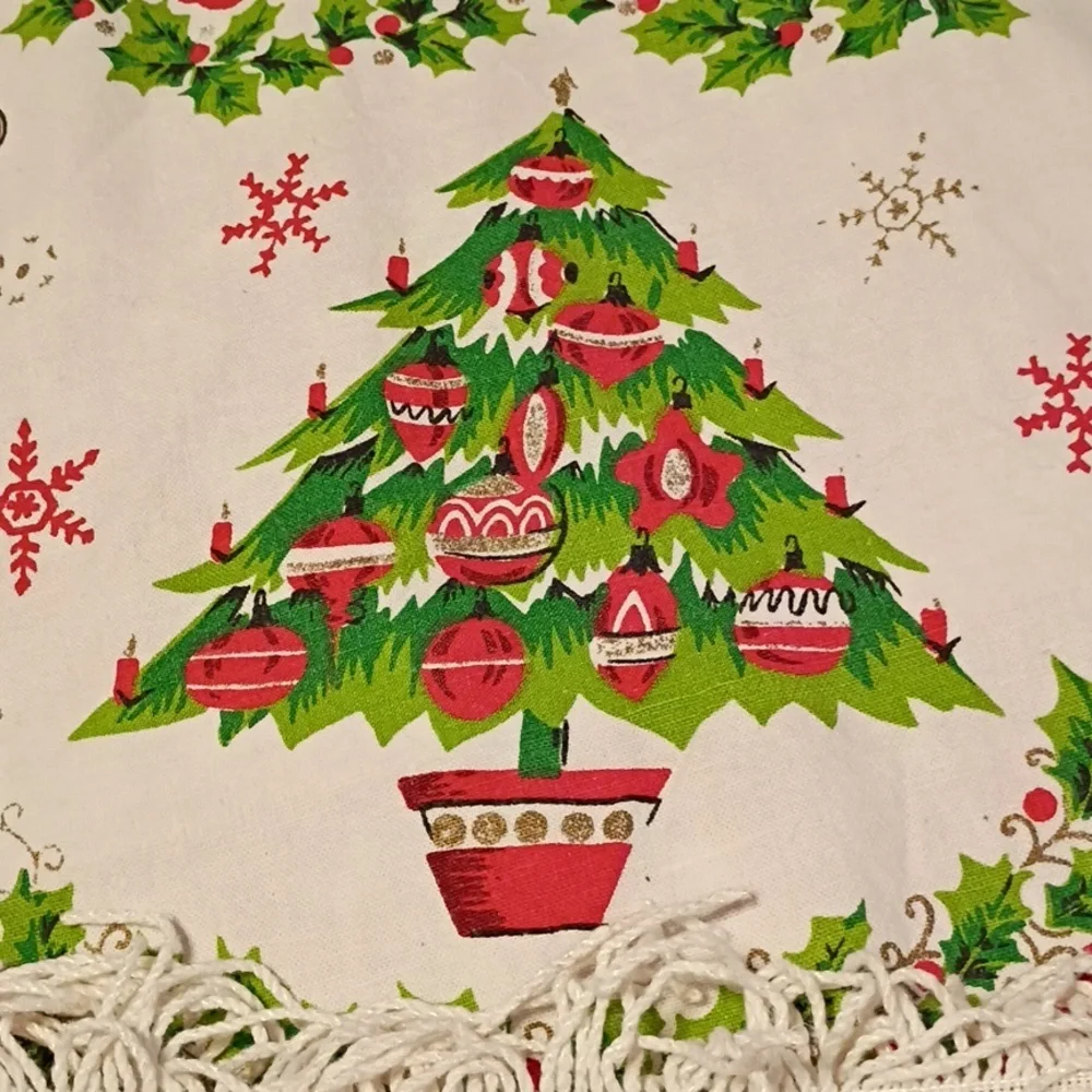Holiday Tree Skirt with Santa and Christmas Patterns
